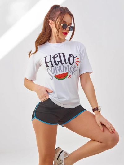 Royalfashion Dámsky športový set s tričkom a šortkami Hello Summer