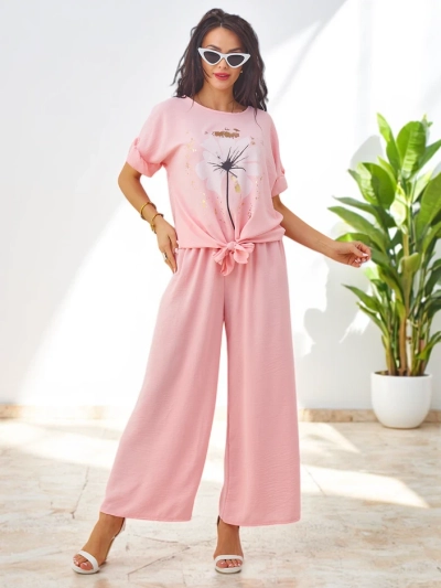 Royalfashion Dámsky casual set s blúzkou s krátkym rukávom a širokými nohavicami