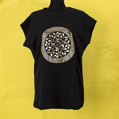 Čierne dámske tričko s gréckym ornamentom PLUS SIZE - Oblečenie