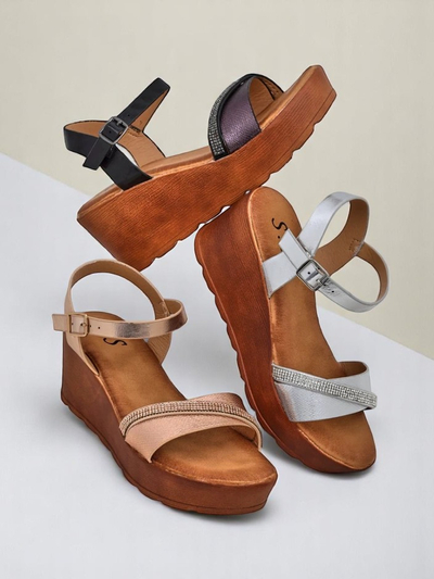 Royalfashion dámske wedge sandále s kamienkami a trblietaním Aurora Glow