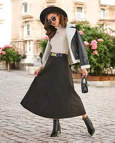 Royalfashion Ženská midi sukňa a' la semiš