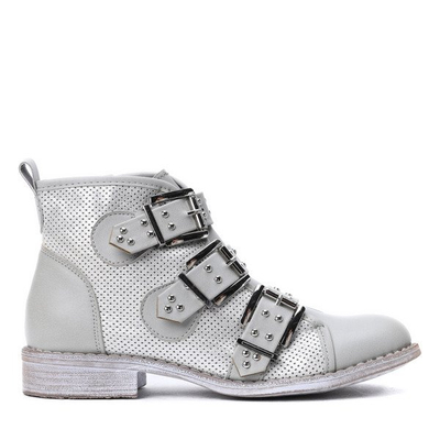 Szaro-srebrne workery z trzema klamrami Momo - Obuwie