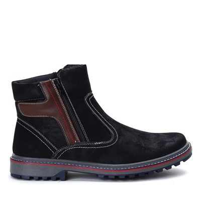 Czarne, męskie botki wykonane ze skóry ekologicznej zamszowej- Obuwie