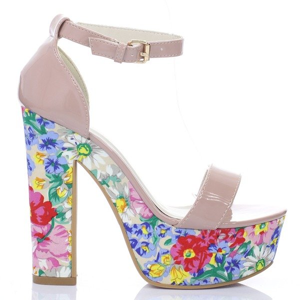 Ružové kvetované sandále na platforme Marie- Obuv