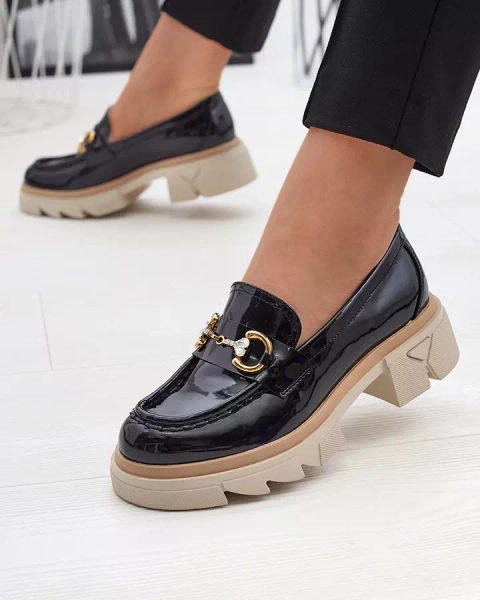 Lakované čierne dámske mokasíny s kryštálmi Inriw - Obuv