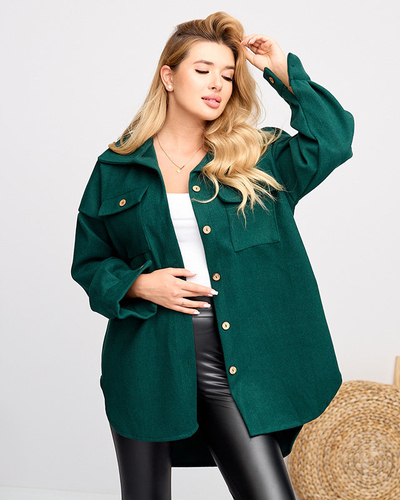 Tmavozelená oversized dámska košeľová bunda - Oblečenie
