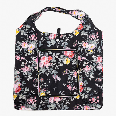 Čierna kvetinová nákupná taška zložená do peňaženky - Príslušenstvo