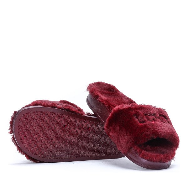 Bordowe klapki z futerkiem In Love - Obuwie