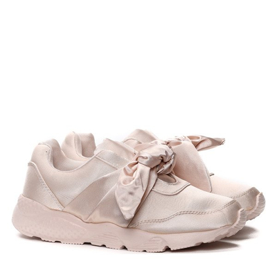 Beżowe, satynowe obuwie z kokardką Mabel- Obuwie