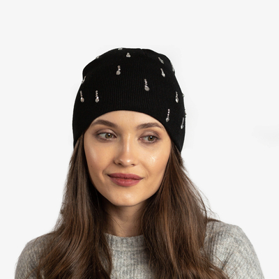 Dámsky čierny klobúk s kubickými zirkónmi - Doplnky