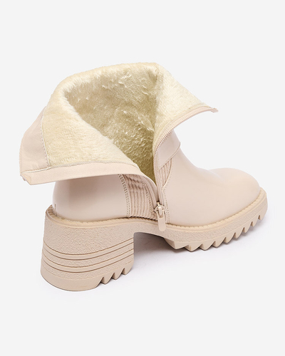 Royalfashion Cream Dámske čižmy Tedica na plochom podpätku