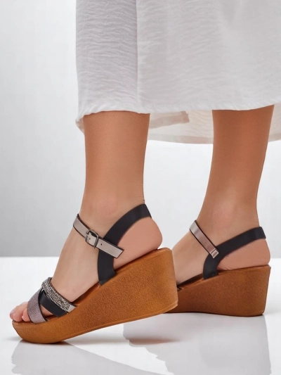 Royalfashion dámske wedge sandále s kamienkami a trblietaním Glittera