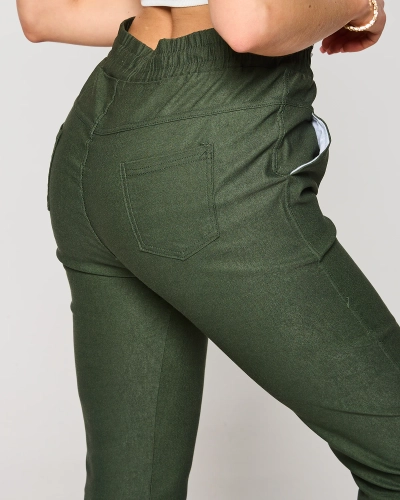 Dámske rovné nohavice z tkaniny v tmavozelenej farbe PLUS SIZE- Oblečenie