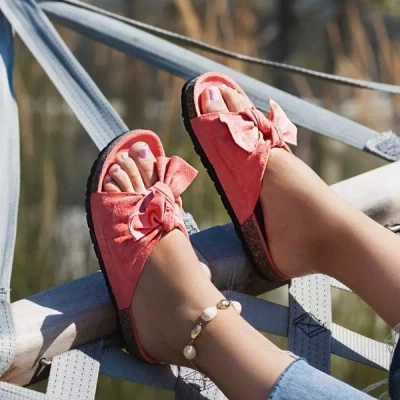 VÝPLET Ružové šľapky s mašličkou Summer Blow - Obuv