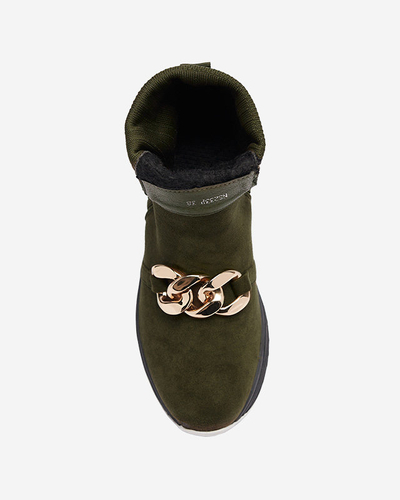 Dámske zelené zateplené čižmy z eko-semišu Cuzitta- Obuv