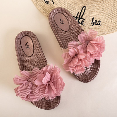 Ružové dámske papuče s kvetmi Pamelina - Topánky