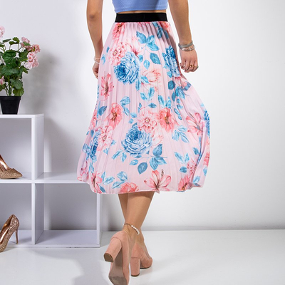 Svetlo ružová dlhá kvetovaná skladaná sukňa - Oblečenie