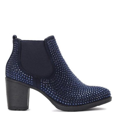 Granatowe botki z cyrkoniami Celine - Obuwie