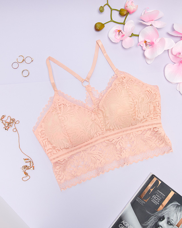 Čipkovaná dámska braletka púdrovej farby - Spodná bielizeň