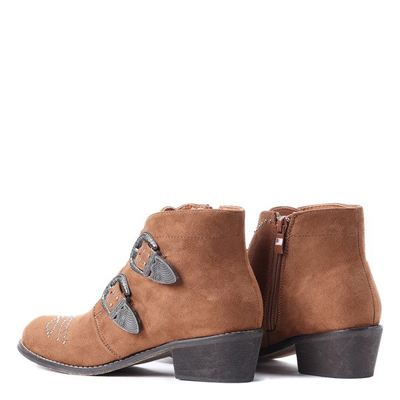 Brązowe botki na obcasie z dżetami Amelie- Obuwie