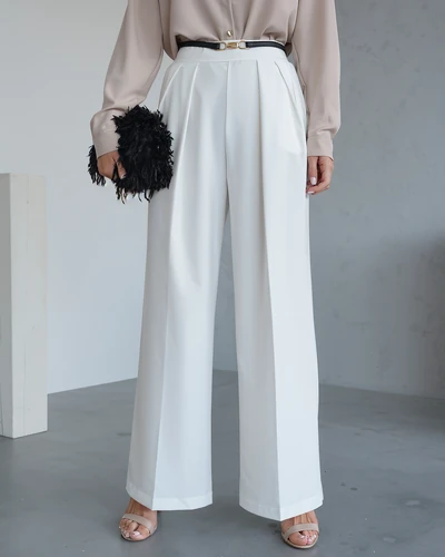 Royalfashion Široké dámske nohavice s prehybom