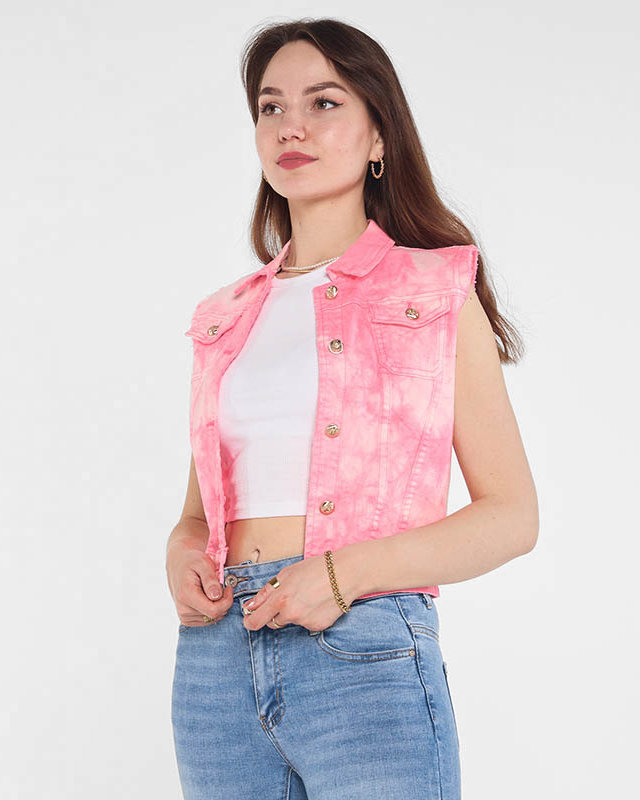 Ružová dámska riflová vesta - Oblečenie