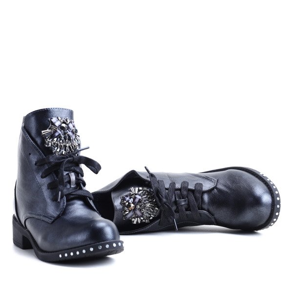 Grafitowe workery z ozdobą Haven- Obuwie