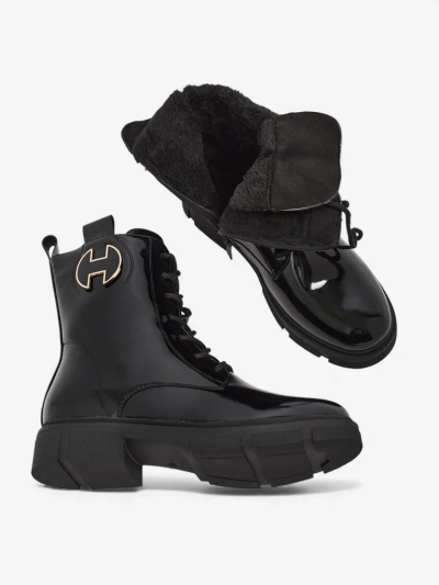 Ženski Škornji Athena Črni Usnjeni Elegantni za Jesen