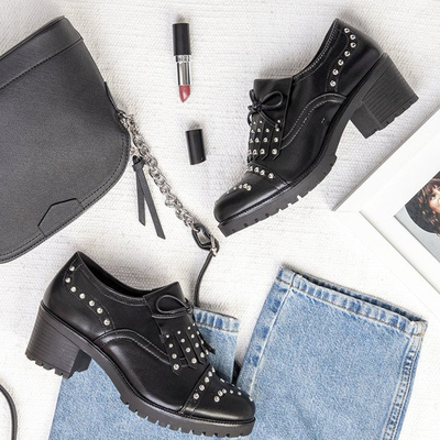 Čierne poltopánky na hrubom stĺpiku Colorado - Obuv