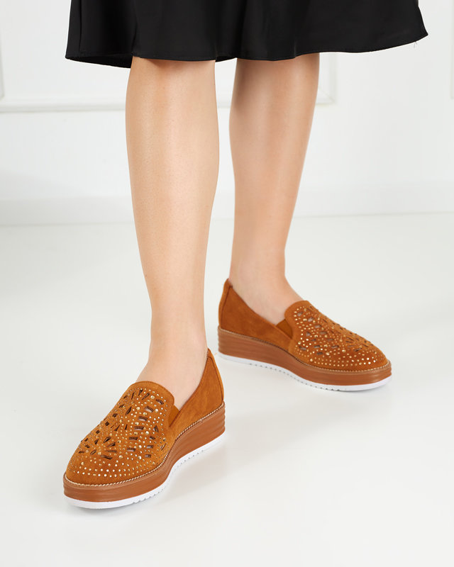 OUTLET Hnedé dámske topánky s kubickými zirkónmi Lamsiou - Obuv