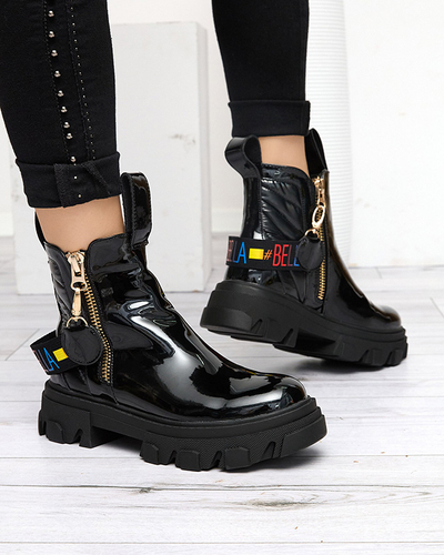Dámske čierne lakované čižmy Osallu - Footwear