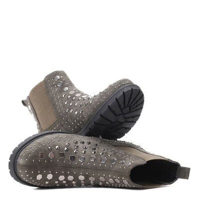 Botki w kolorze khaki z eko zamszu Ellia- Obuwie