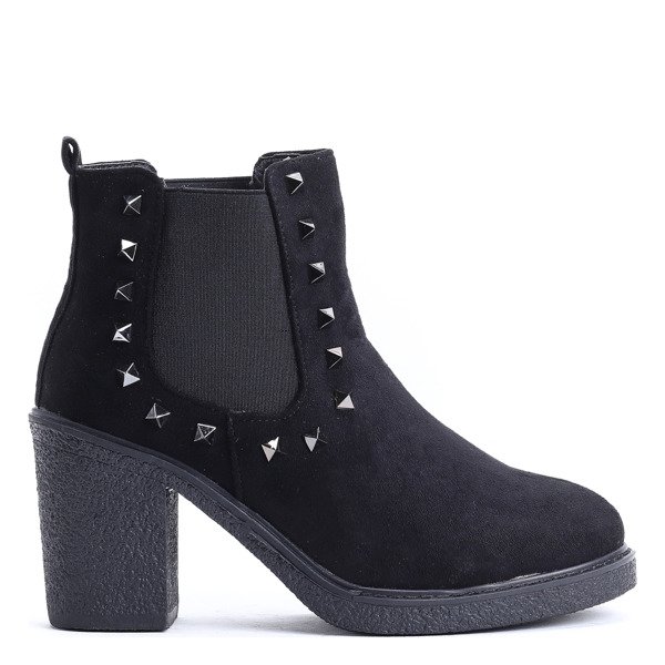 Czarne botki na słupku z ćwiekami Leona- Obuwie