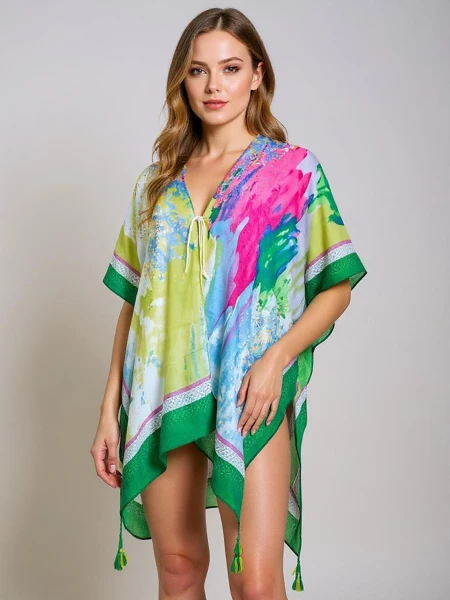 Ženski pareo Royalfashion Callista pisan do kolen V-izrez