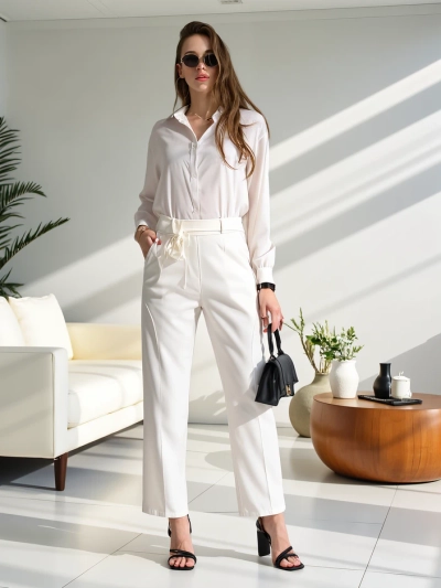 Royalfashion Viskózové rovné nohavice pre ženy s kvetom