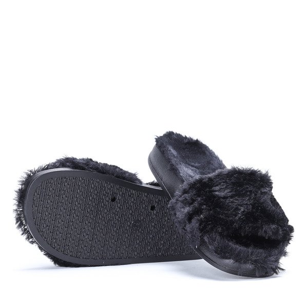 Papuče Mya čierne s kožušinou - Obuv