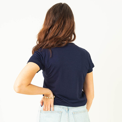 Tmavo modré dámske tričko s flitrovým nápisom - Clothing