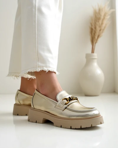 Royalfashion Dámske mokasíny pozlátené Goldlove