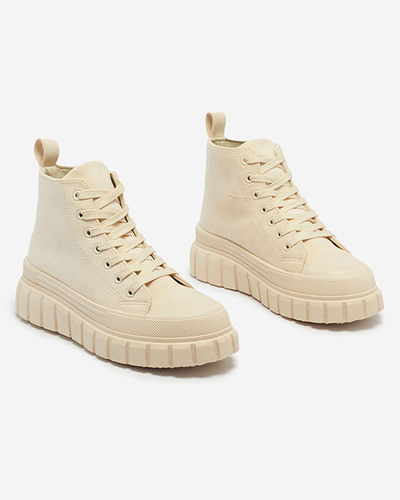 OUTLET Krémové dámske šnurovacie športové topánky a'la tenisky Netara - Obuv