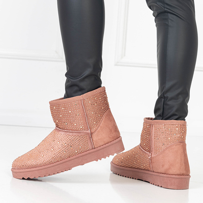 Tmavoružové dámske snehule s kubickými zirkónmi Rudis - Obuv