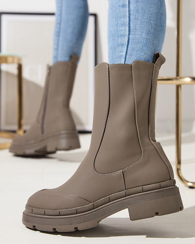 OUTLET Dámske zateplené vysoké čižmy v khaki farbe Jori - Obuv