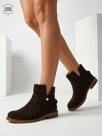 Ažurowe botki damskie ze skóry naturalnej Unimi