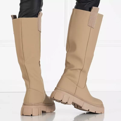 OUTLET Béžové dámske čižmy do polovice lýtok Oledd- Obuv