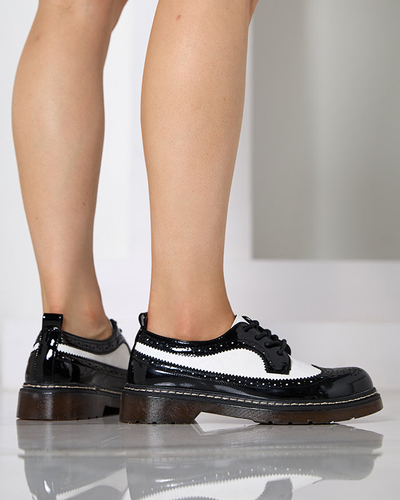 Dámske čierno-biele lakované šnurovacie topánky Vyvana- Obuv