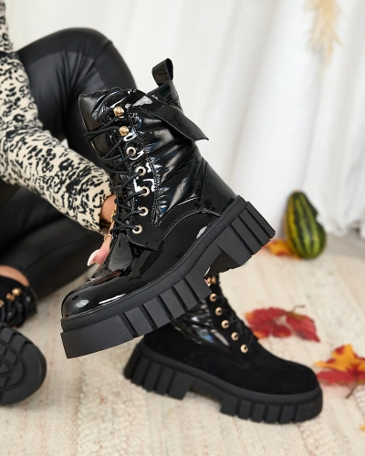 Royalfashion Dámske lakované čierne čižmy Wefetto