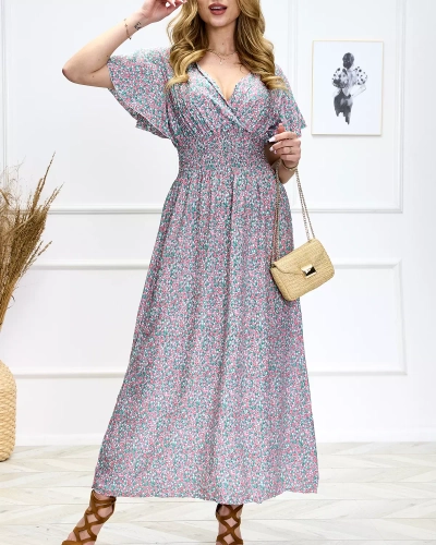 Dámske zelené dlhé šaty s kvetinovou potlačou - Oblečenie