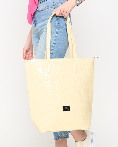 Dámska lakovaná shopper taška s ecru razbou - Doplnky