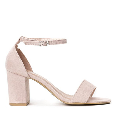 Sandały beżowe z eko-skóry na słupku Cefalia - Obuwie