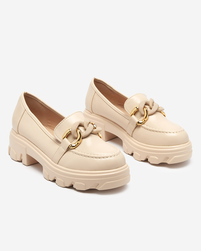 Béžové dámske topánky s hrubou podrážkou so zdobením Simero - Obuv