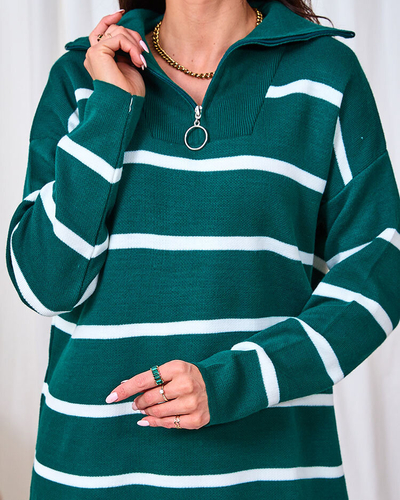 Royalfashion Dámsky zelený sveter s nezapnutým rolákom